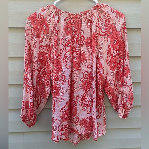 Sundance Women’s size L 100% silk floral toile print br Flowy button blouse - Picture 2 of 4